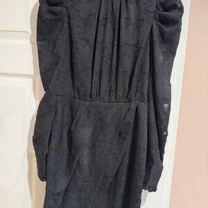 Aqua Black Textured Long Sleeve Dress